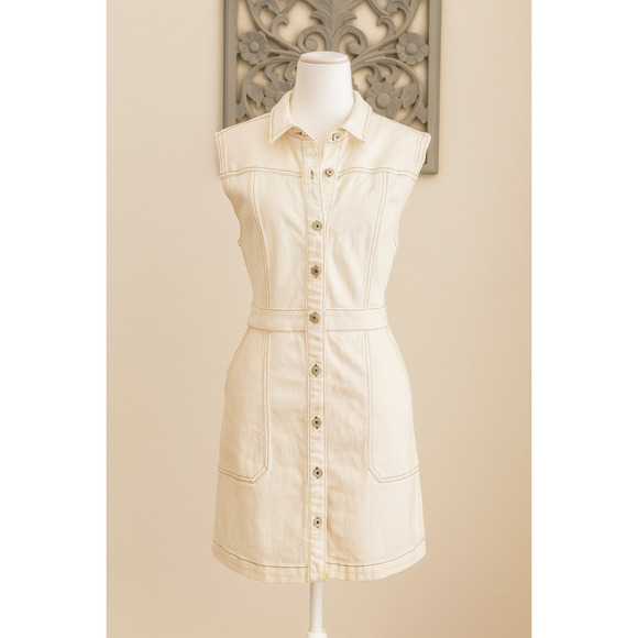 Title: KUT from the Kloth Cream Denim Dress M Classic Vintage Utility **NWT** - Picture 1 of 14